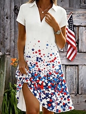  Amerykański Dzień Niepodległości Damskie Sukienka mini Sukienka A line Urlop Codzienny Plaża Regularny Graficzny Flaga Gwiazdy i paski Krótki rękaw W serek Niebieski Biały Czerwony Ciemnoniebieski