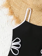 זול Two Piece Swimsuit-Kids Girls' Swimsuit Outdoor Beach Solid Color Vacation Tropical Sports Bathing Suits 4 years+ Summer Black