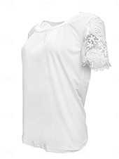 economico Top in Pizzo-Per donna Camicia Blusa Top in pizzo Pizzo Semplice Elegante Classico Moderno Manica Corta Girocollo Top Regolari Quotidiano Ferie Uscire Blu Nero Bianco Rosa Rosso Estate Primavera