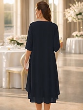 economico Set di abiti per la mamma-Due Pezzi Linea ad A Abito Lunghezza al ginocchio Abito da invitata a nozze Largo Abito da cerimonia per signora Mezza Manica Scollo a Barca Elegante Semplice Formale Ospite di nozze Ricevimento di
