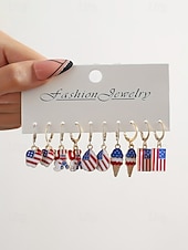  Zestaw patriotycznych kolczyków dla kobiet ze stopu metali, wielostylowe wiszące kolczyki z flagą USA na 250. rocznicę USA, Dzień Niepodległości i na co dzień