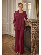 economico Tailleur pantalone della mamma-Tuta Completo Pantalone Tre Pezzi Lunghezza al pavimento Abito da cerimonia per signora Senza Maniche Collo gioiello Elegante Taglie Forti Con Stola Formale Ospite di nozze Ricevimento di matrimonio