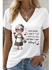 Χαμηλού Κόστους Χιούμορ και αποσπάσματα-γυναικείο μπλουζάκι αστεία αποφθέγματα χιούμορ στάμπες κομψό κλασικό casual κοντομάνικο ντεκολτέ V μακρύ μπλουζάκι καθημερινό έξοδος Σαββατοκύριακο λευκό κόκκινο κόκκινο λευκό καλοκαίρι άνοιξη