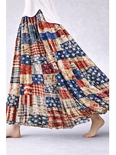  Damen Urlaubsrock Elegant Mode Lässig Maxi Hohe Taille Röcke Grafik Tasche Druck Mikroelastisch Täglich Urlaub Blau Rote Sommer