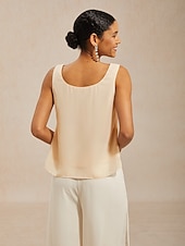 お買い得  レディースブラウススーツ-女性用 シャツ タンクトップ ツインセット レースアップ スパンコール メッシュ エレガント 七分袖 クルーネック 結婚式のゲスト カクテルの服装 シャンパン 夏 春 秋