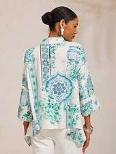voordelige Blouses &amp;amp; Shirts-celadon bloom story zijdezacht satijnen shirt met vleermuismouwen