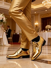 economico Scarpe Derby-scarpe eleganti da uomo in similpelle verniciata rosa metallizzato, scarpe stringate lucide per matrimoni, locali notturni ed eventi alla moda