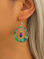 ieftine Accesorii de vacanta-Cercei boemi din aliaj pentru femei cu lacrimă mov, design rotund colorat, perfecți pentru ținute casual zilnice și vacanțe la plajă