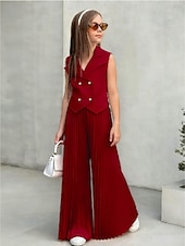 economico Completi per bambine-2 Pezzi Bambini Ragazze Tinta unica Arricciato Camicia &amp; Pantaloni Impostato Senza Maniche Moda Casuale Dai 4 anni in su Estate Rosa scuro Bianco Rosa