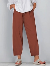 economico Fondi-Per donna Pantaloni in cotone e lino Pantaloni Pantaloni casual Pantaloni Estivi Vacanza Moda Streetwear Lunghezza intera Vita Alta Semplice Tasca Elastico in vita Confortevole Inelastico Quotidiano