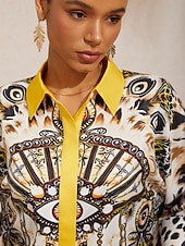 abordables Chemises et blouses-Chemise vintage en satin soyeux à manches dolman et bijoux léopard
