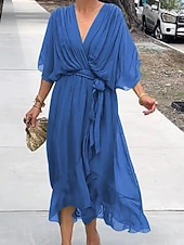 voordelige Eenvoudige jurk-Dames Halflange jurk Casual jurk Elegant Modieus Modern Buiten Vakantie Uitgaan Ruim Passend Effen Halve mouw V-hals blauw Zwart Wit Rood Zomer Lente