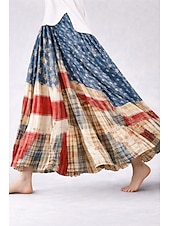  Damen Urlaubsrock Mode Lässig Maxi Hohe Taille Röcke Grafik Tasche Druck Mikroelastisch Täglich Urlaub Blau Rote Frühling