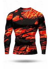 baratos Camisetas e Regatas de Corrida-Homens Abstrato Camisetas Compressão Camiseta de Corrida Primavera Outono Inverno Impressão 3D Manga Longa Secagem Rápida Compressão Power Flex Pavio Humido Respirável Treino de Ginástica Treinamento