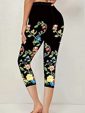 ieftine -Pentru femei chinez Jambiere Vacanță Epocă Șic Stradă Capris Talie Înaltă Floral Grafic Imprimare Confort Απαλό Comfortabil Strech Zilnic În aer liber Vacanță Albastru piscină Verde Gri Negru Alb