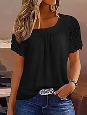 economico Top in Pizzo-Per donna Camicia Blusa Top in pizzo Pizzo Semplice Elegante Classico Moderno Manica Corta Girocollo Top Regolari Quotidiano Ferie Uscire Blu Nero Bianco Rosa Rosso Estate Primavera