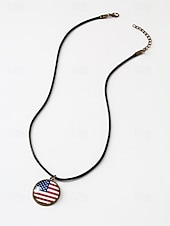  Męski naszyjnik z wisiorkiem w kształcie amerykańskiej flagi, ze stopu metali i akrylu, w stylu patriotycznym, idealny na 250. rocznicę Stanów Zjednoczonych, Dzień Niepodległości, do noszenia na co dzień i na świeżym powietrzu