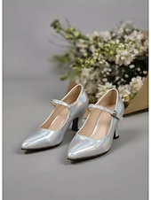 זול ויקטוריאני ואדוארדיאני-נעלי מרי ג'יין בצבע ויקטוריאני רטרו זהב לנשים - עקבים אלגנטיים עם חריצים מחודדים וגימור מטאלי &amp;רצועת קרסול למסיבות וינטג', חתונות &amp;תלבושות רוקוקו