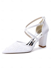 Недорогие Невеста-Женские свадебные туфли-лодочки цвета шампанского — элегантные свадебные туфли с вышивкой и массивным каблуком для свадеб в саду.