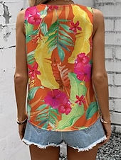 cheap Graphic Tank-Women's Tank Top Floral Graphic Plants Elegant Vintage Tropical Sleeveless V Neck Regular Tops Daily Red Orange Summer Spring