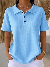 זול חולצות חלקות-חולצת טוניקה ופל לנשים עם כפתורים חלקה וינטאג' מסוגננת קלאסית קצרה שרוולים צוואר עגול עליוניות ארוכות יומיות כחול ורוד כתום כחול בהיר קיץ אביב