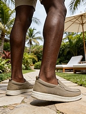 economico Uomini-mocassini slip-on in tela da uomo, leggeri e traspiranti, comode scarpe da resort all'aperto per viaggi, passeggiate e abbigliamento casual