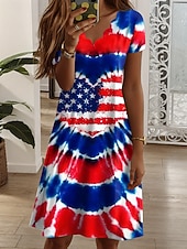 preiswerte Unabhängigkeitstag Kleid-Amerikanischer Unabhängigkeitstag Damen Minikleid T-Shirt-Kleid A Linie Kleid Urlaub Lässig Täglich Normale Passform Grafik Amerikanische Flagge Kurzarm V Ausschnitt Blau Weiß Rote Sommer Frühling