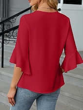 economico Bluse Eleganti-Per donna Camicia Blusa Top in chiffon Volant Semplice Elegante Classico Moderno Manica 3/4 Scollo a V Top Regolari Quotidiano Ferie Uscire Nero Bianco Verde Azzurro Estate Primavera