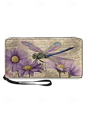 Χαμηλού Κόστους Πορτοφόλια-Γυναικείο πορτοφόλι από τεχνητό δέρμα, με πολλαπλά σχέδια λιβελούλας, μεγάλη χωρητικότητα με πολλαπλές θήκες, ιδανικό για καθημερινή χρήση, διακοπές και ταξίδια