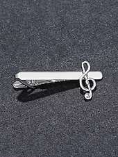 baratos Casamento ACC-Prendedor de gravata masculino em liga metálica com formato de nota musical, acessório elegante e formal para casamentos, festas e trajes de negócios, design sofisticado em prata.