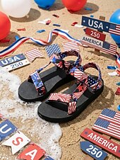 Χαμηλού Κόστους Γυναικεία παπούτσια-Γυναικεία μαύρα / κόκκινα σανδάλια για την 250ή επέτειο των ΗΠΑ - άνετα πατριωτικά σανδάλια με λουράκια και σχέδια με αστέρια και ρίγες για παραλία, παρελάσεις και εορτασμούς της 4ης Ιουλίου