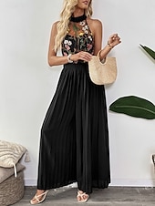 economico tute da festa-Per donna Normale Tuta Elegante Floreale Senza Maniche Gamba larga All'americana Pizzo Patchwork Feste Streetwear Vestibilità regolare Nero Estate