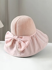 Недорогие Женские шляпы-Женская складная солнцезащитная шляпа в стиле бохо с чехлом для хранения, портативная пляжная шляпа из полиэстера с широкими полями, различных цветов, для повседневной носки, путешествий, отдыха и курортного отдыха.