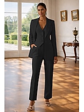 economico Completi da Donna-Per donna Abiti da 3 pezzi Formale Ospite di nozze Crepe Elasticizzato Elegante Vintage Semplice Manica Lunga Lunghezza al pavimento Risvolto a punta