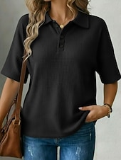 preiswerte Einfarbiges T-Shirt-Damen T Shirt Poloshirts Waffelstricktops T-Shirt Einfarbig Grafik Einfach Mode Klassisch Lässig Kurzarm Hemdkragen Normale Oberteile Täglich Ausgehen Wochenende Schwarz Weiß Rote Himmelblau Orange