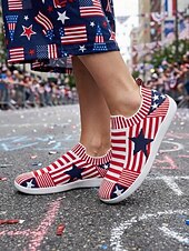  Женские слипоны USA 250-летия — удобные туфли с широким голенищем и звездным рисунком для парадов, Дня независимости и патриотических торжеств.