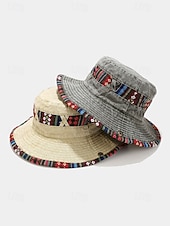 Χαμηλού Κόστους Αξεσουάρ διακοπών-Ανδρικό καπέλο bucket από μείγμα βαμβακιού σε μποέμ στιλ με έθνικ σχέδια, πολύχρωμο σχέδιο – ιδανικό για καθημερινή χρήση και ταξίδια διακοπών