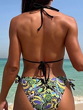 preiswerte Bikini-Sets-Damen Badeanzug Bikini Zweiteilig Freche Unterhose Bademode Schlank Rückenfrei Urlaub Strandbekleidung Blumen Paisley-Muster Neckholder Ärmellos Badeanzüge