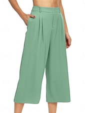 cheap Wide Leg &amp; High Waisted-Women's Capri Pants Wide Leg Chinos Vacation Streetwear Casual Calf-Length Medium Waist Plain Patchwork Pocket Elastic Waist Comfy Comfort Breathable Inelastic Daily Outdoor Streetwear Black Light