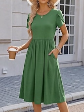 ieftine Rochie albă-Pentru femei Rochii Midi Rochie casual Rochie A line Elegant Modă Modern În aer liber Vacanță Ieșire Fit regulat Simplu Manșon scurt În V Negru Vișiniu Mov Trifoi Vară Primăvară