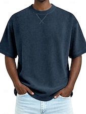 abordables Camisetas de pana-Hombre Camiseta Camisa de Pana Camiseta superior Manga Corta Cuello Barco Verano Primavera Todas las Temporadas Color sólido A Rayas Tira de pozo Básico Retro Antiguo Casual Suave Pana Vacaciones
