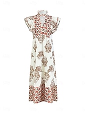 abordables Robes Boho-Femmes Robe Midi Robe bohème Robe Vintage Robe Décontractée Robe Fleurie Élégant Mode Moderne Extérieur Vacances Sortir Coupe régulière Fleuri Manche Courte Col en V Bleu Jaune Rouge Été Printemps