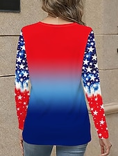  día de la independencia americana Mujer Camiseta Estampado Graphic Bandera Bandera estadounidense Elegante Casual Manga Larga Cuello Barco Tops regulares Diario Azul Piscina Verano Primavera