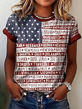 economico Magliette Giorno dell’Indipendenza-Giorno dell'Indipendenza Americana Per donna Maglietta Stampato Grafico Lettera Bandiera Americana Elegante Classico Casual Manica Corta Girocollo Top Regolari Quotidiano Blu Nero Bianco Rosso Estate