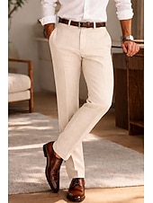 baratos Smokings &amp; Fatos-Masculino Algodão Linho Social Calça casual O negócio Casamento Vintage Clássico Formal Branco Rosa Vinho Primavera Verão Calças Côr Sólida Normal Longas Sem Elasticidade