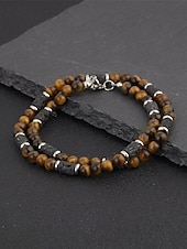 levne Dovolená příslušenství-Pánský náhrdelník s přírodními kameny v bohémském stylu, vícebarevný, ideální pro každodenní nošení i dovolenou u moře