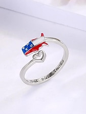  Damesring van legering met patriottisch open ontwerp, verstelbare vingerring met hartvormige afbeelding van de Amerikaanse kaart, perfect voor de viering van 250 jaar Amerika, Onafhankelijkheidsdag en dagelijks gebruik.