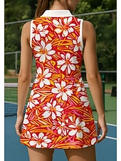 abordables Robe de tennis pour femmes-Femmes Géométrique Floral tenue de sport Robe polo de tennis Sans manches Quart de zip Élastique Évacuation de la transpiration Respirant Volley-ball Tennis Le golf Col Rabattu Robe Bleu Orange