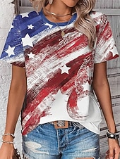  Giorno dell'Indipendenza Americana Per donna Maglietta Stampato Grafico Bandiera Elegante Classico Casual Manica Corta Girocollo Top Regolari Quotidiano Blu Rosso Blu turchese Estate Primavera
