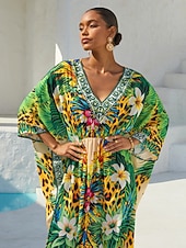 levne potisk neformálních šatů-tropické pokušení splývavý šifonový kaftan s leperdem